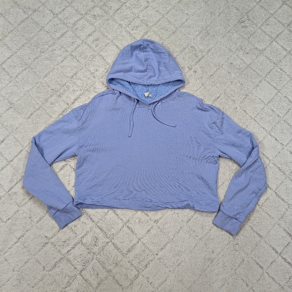 Pilcro Hoodie Sweatshirt Womens L Blue Lilac Cotton French Terry Crop Minimal 
